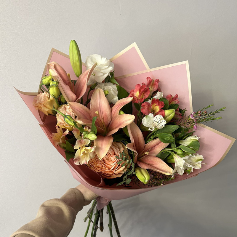 Combined bouquet with a lily, standart