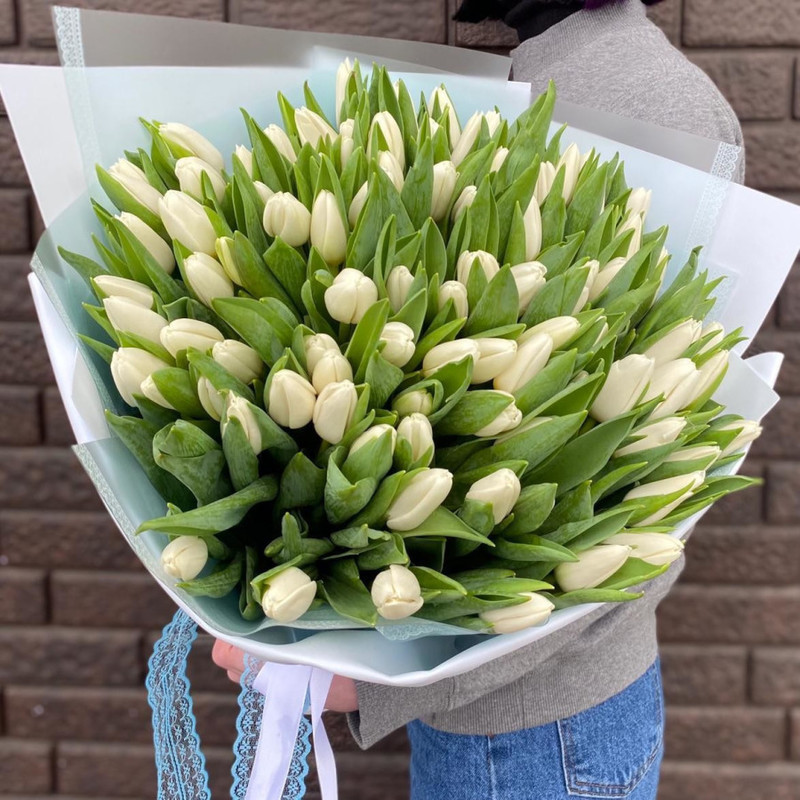 Bouquet of 101 white tulips, standart