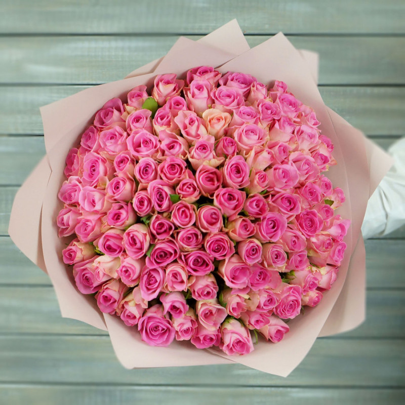 Букет из 101 розы - Розовый фламинго (40 см), стандартный