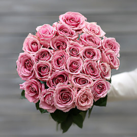 Bouquet of soft pink roses (Russia) with 60 cm ribbon