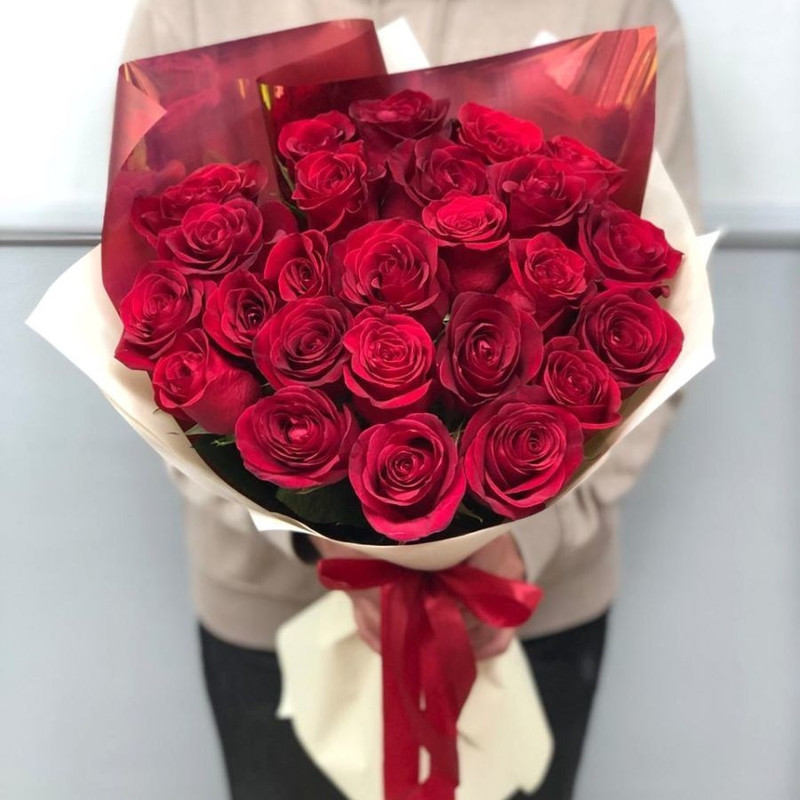 25 double roses 50 cm in a stylish package, standart