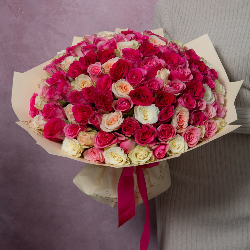 PROMOTION! Bouquet of 101 multi-colored roses, standart