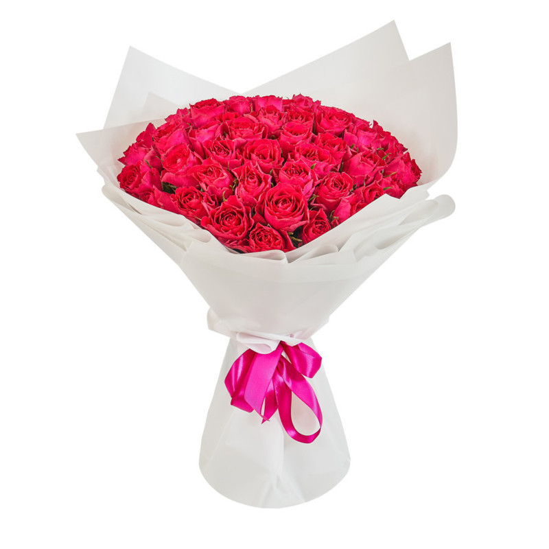 Bouquet of 51 crimson Kenyan roses in a package, standart