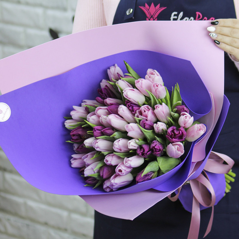 Bouquet "51 pink and purple tulips in a package", standart