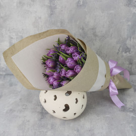 Bouquet of 15 tulips "Lilac peony tulips Double Price with limonium"