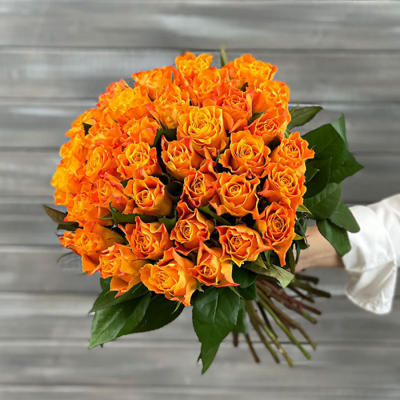 Bouquet of orange roses 40 cm with ribbon, premium