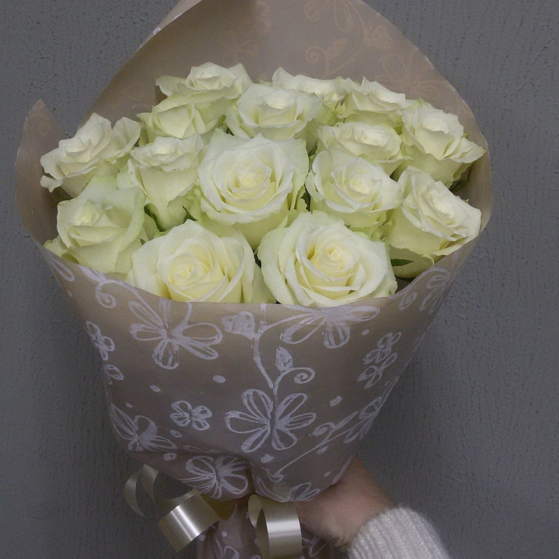 Mono bouquet of white roses 15 pcs, standart