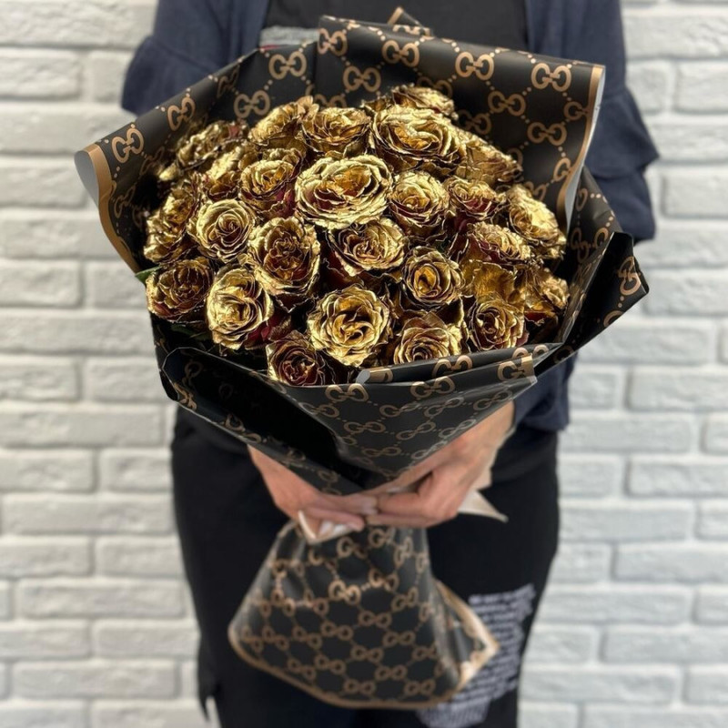 Bouquet of 25 pieces of golden roses 60cm, standart