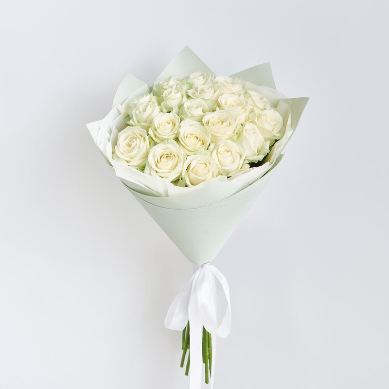 Bouquet of 19 white roses in designer packaging 50 cm, standart