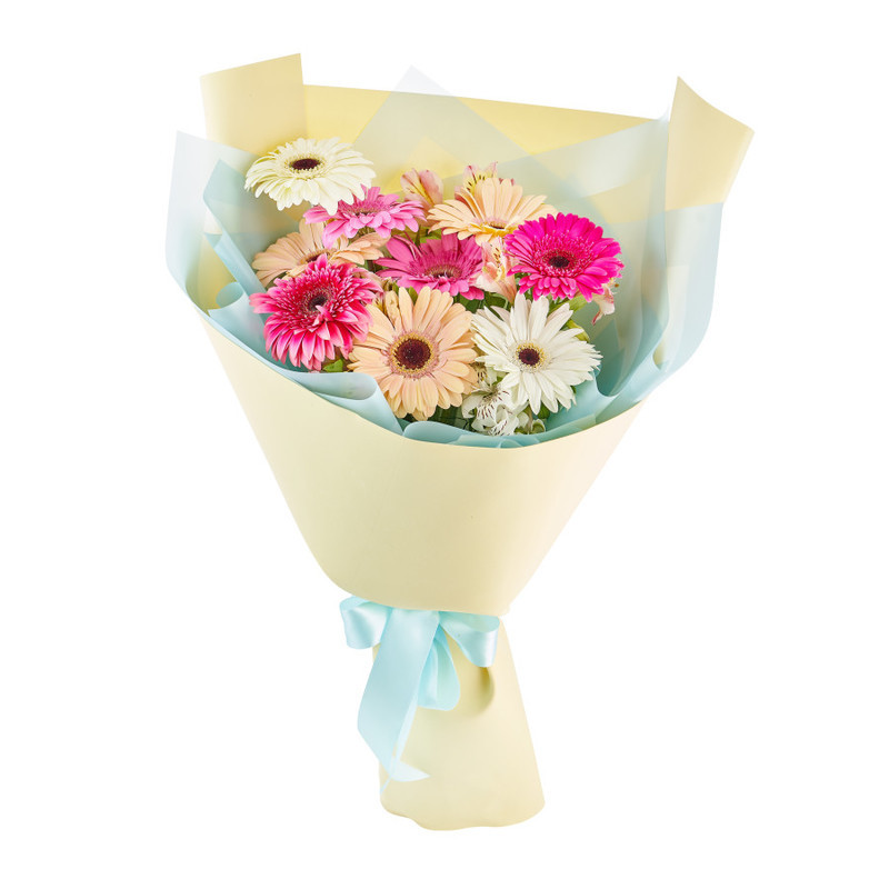 Bouquet of colorful gerberas and alstroemerias, standart