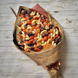 Bouquet of dried fruits and snacks