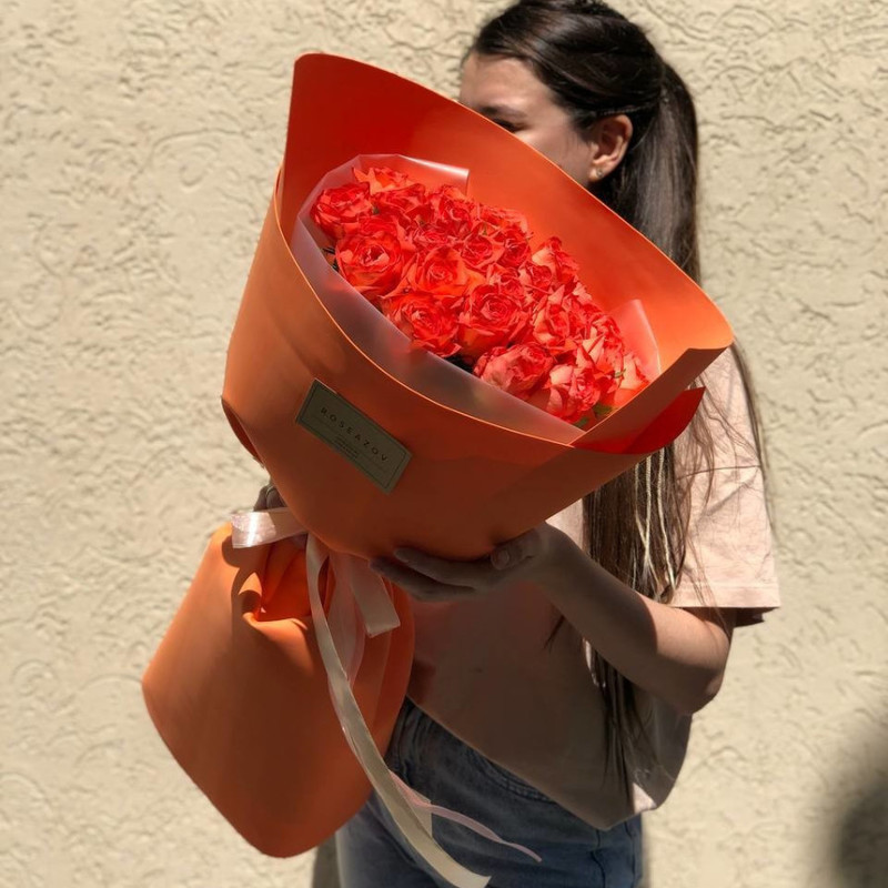 Mono bouquet of 25 orange roses, standart