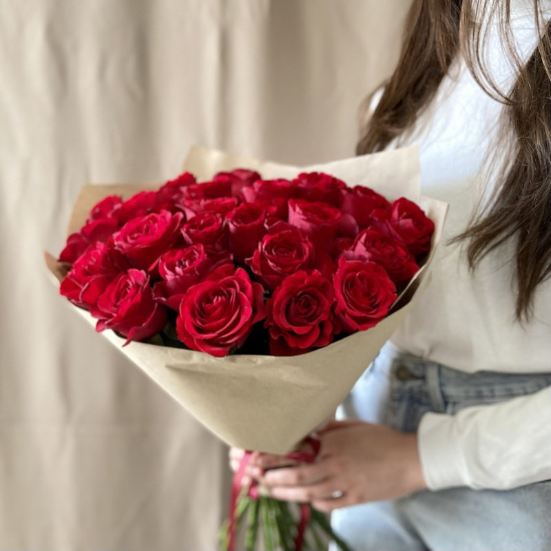 mono-bouquet of 25 red roses, standart