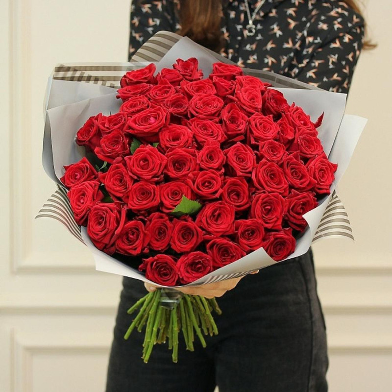 51 red roses in matte film, standart