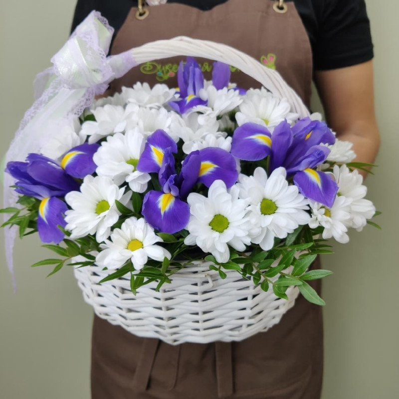 Basket with irises and chrysanthemums, standart