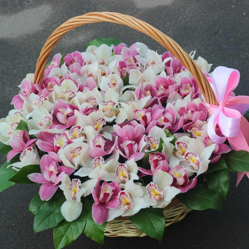 Delicate basket of 51 orchids, standart