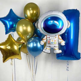 Set of balloons with an astronaut and a number