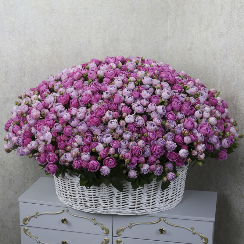301 spray peony rose Misty Bubbles and Lavender Bubbles in a basket, standart