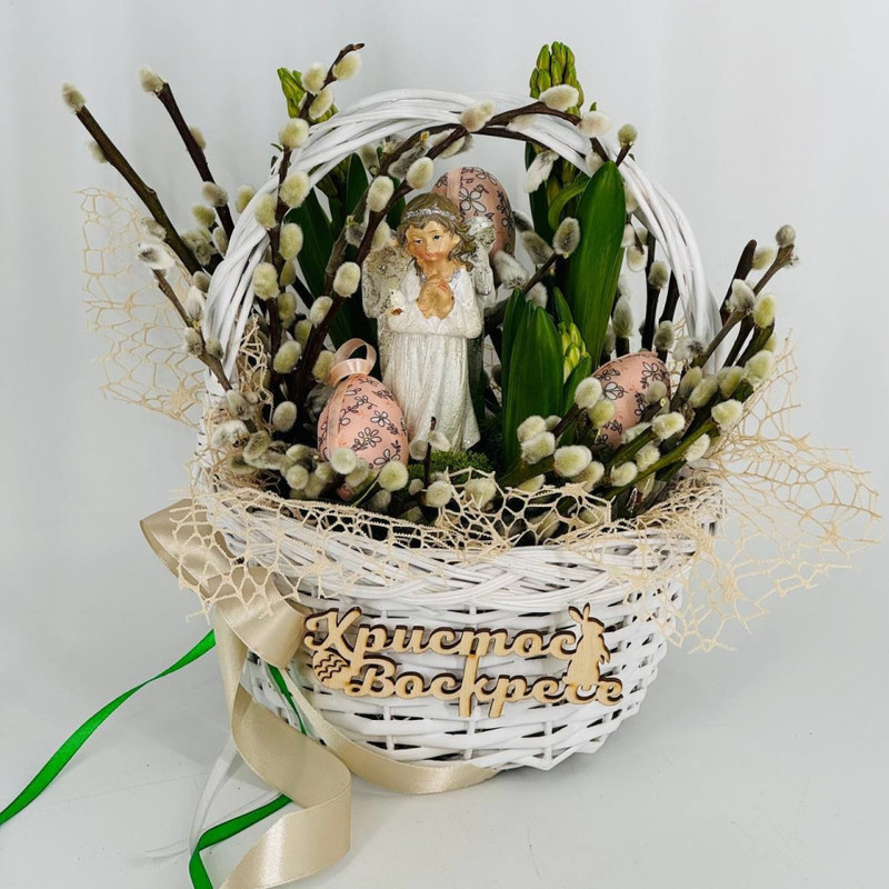 Easter basket with willow hyacinths and angel, standart