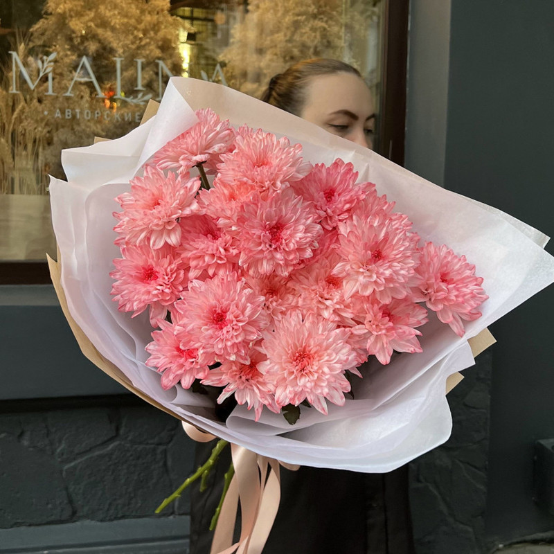 Монобукет розовой хризантемы, стандартный