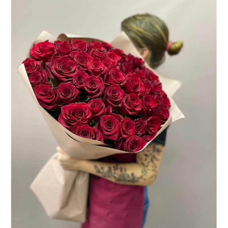 51 Red Ecuadorian Roses in "Mon Amur" Design, standart