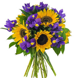 Bouquet with sunflowers and irises