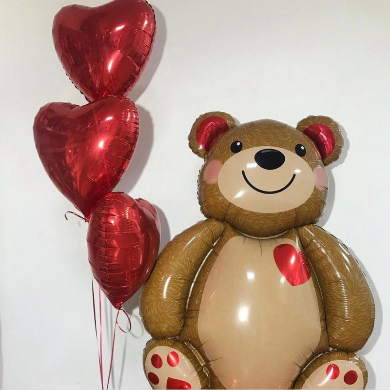 Teddy bear and 3 hearts for St. Valentine's Day, standart