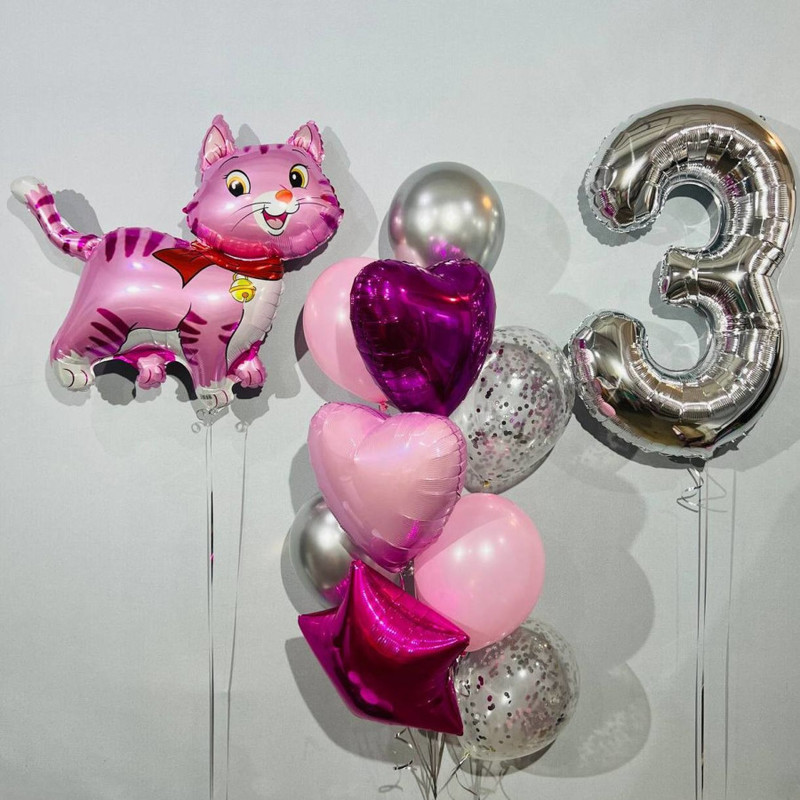 A set of balloons with a number and a cat, standart