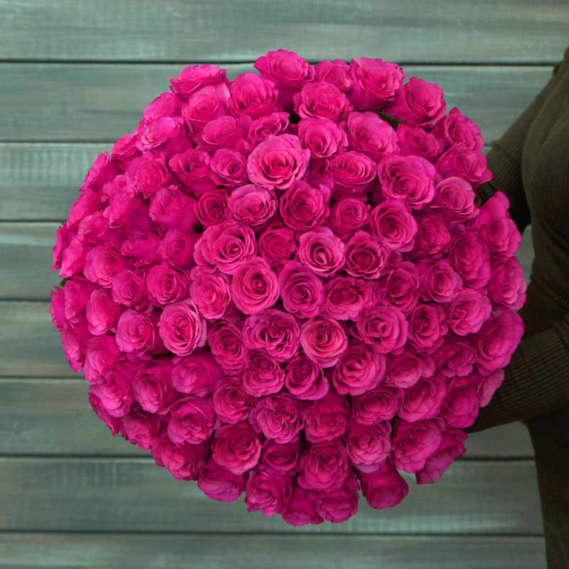 101 розовая роза с лентой (40 см), стандартный