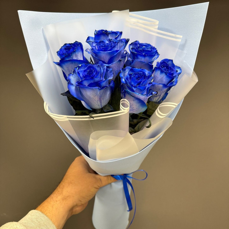 Букет из 7 синих роз, стандартный