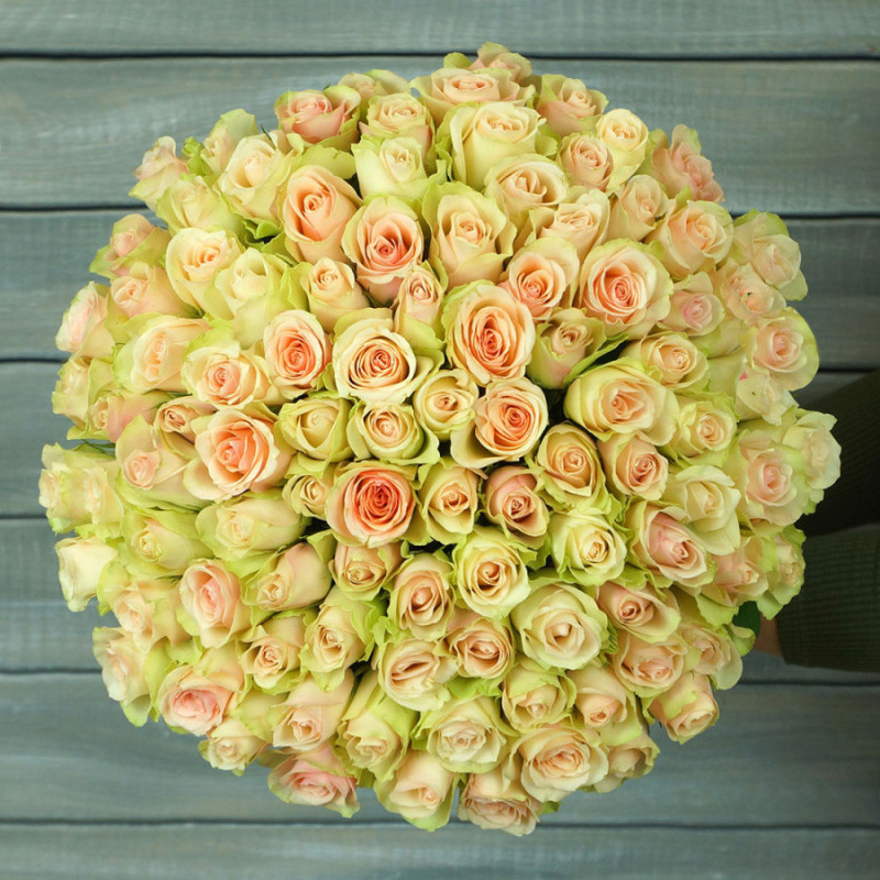 Букет из 101 зелено-розовой розы 40 см, стандартный