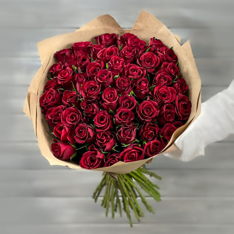Bouquet of 51 red roses 40 cm in craft, standart