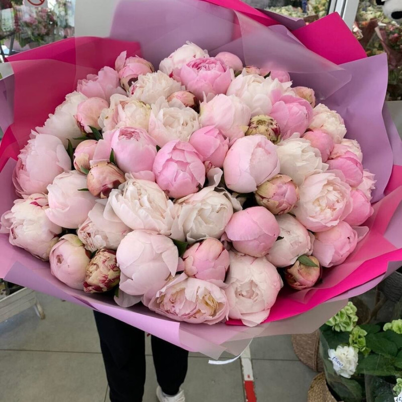 The most delicate mix of 51 Pink Peonies of different shades, standart