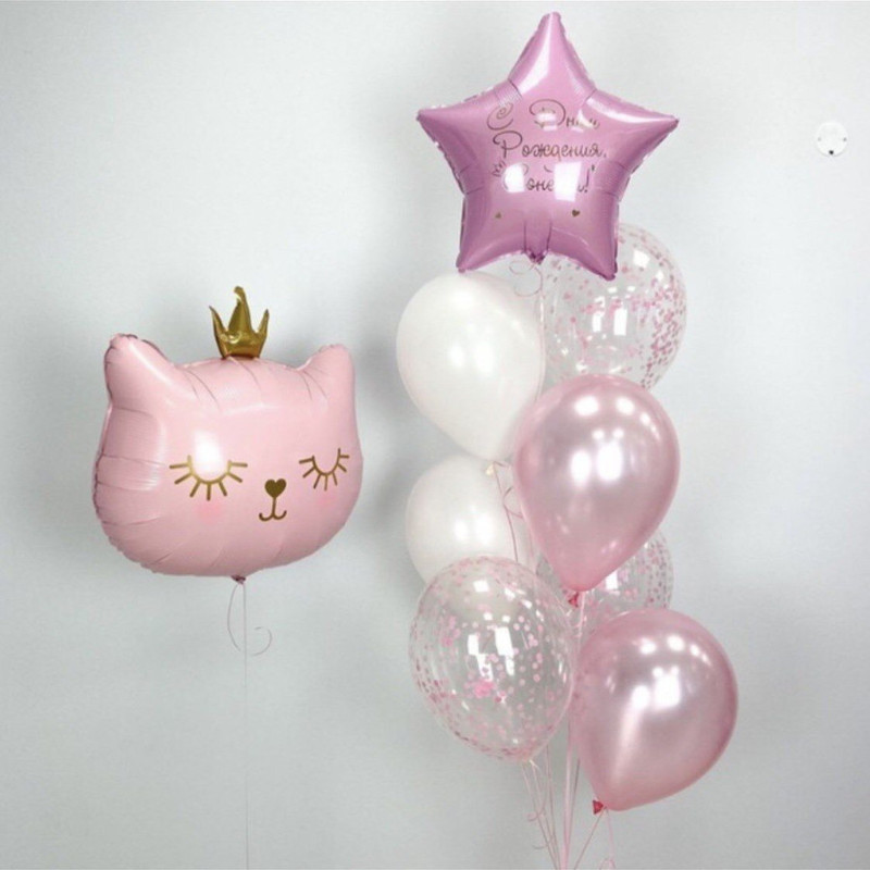Birthday balloons for a girl with a cat, standart