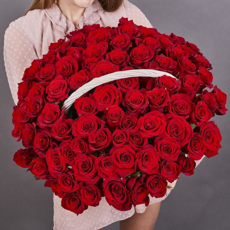 101 premium red roses in the basket, mini
