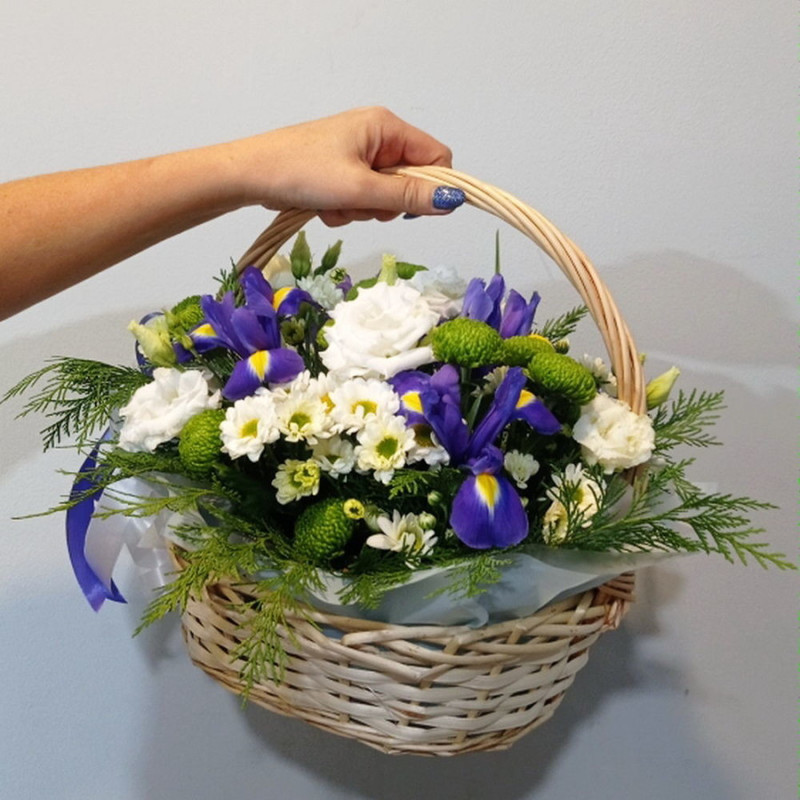 Basket with irises and chrysanthemums, standart