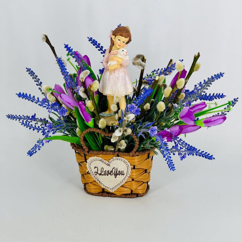 Easter bouquet of willow with artificial flowers, standart