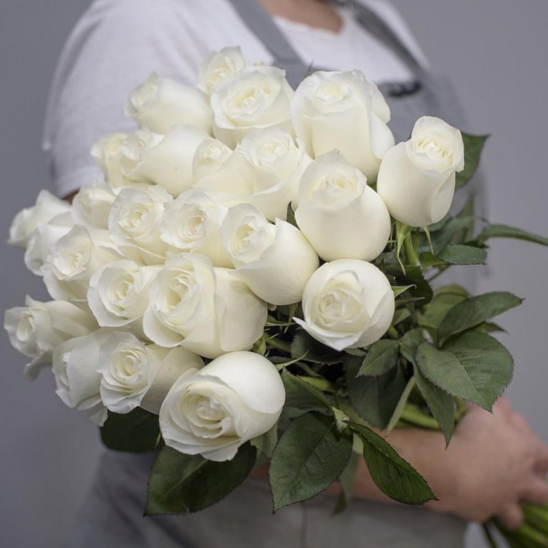 25 роз белых Эквадор 50 см, стандартный