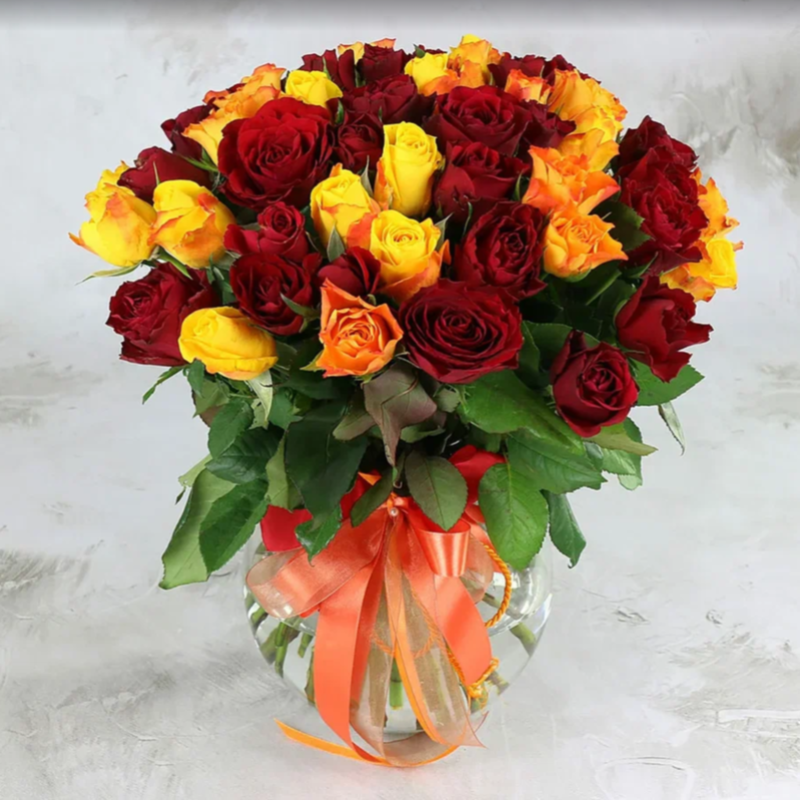 Bouquet of 51 yellow and red roses 40 cm, standart