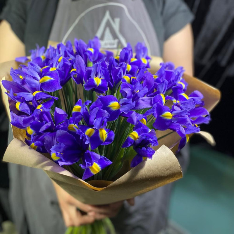 Bright bouquet of 25 irises, standart