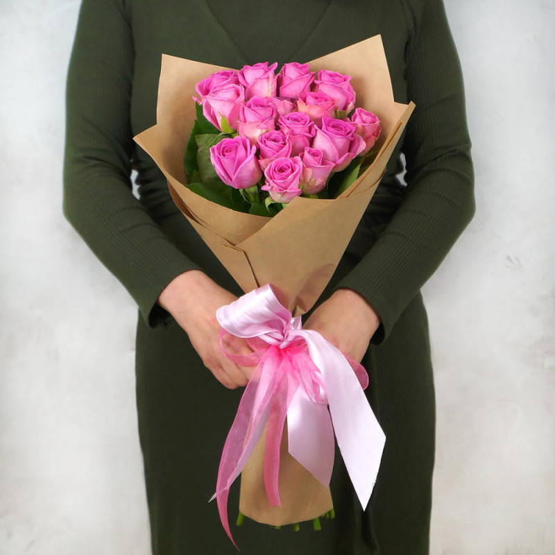 15 pink roses in craft, standart