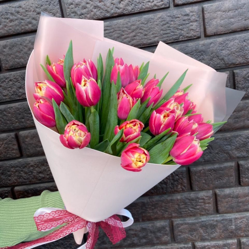 Bouquet of pink peony tulips, standart