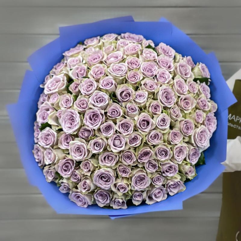 Bouquet of 101 lilac roses 40 cm in a package, standart