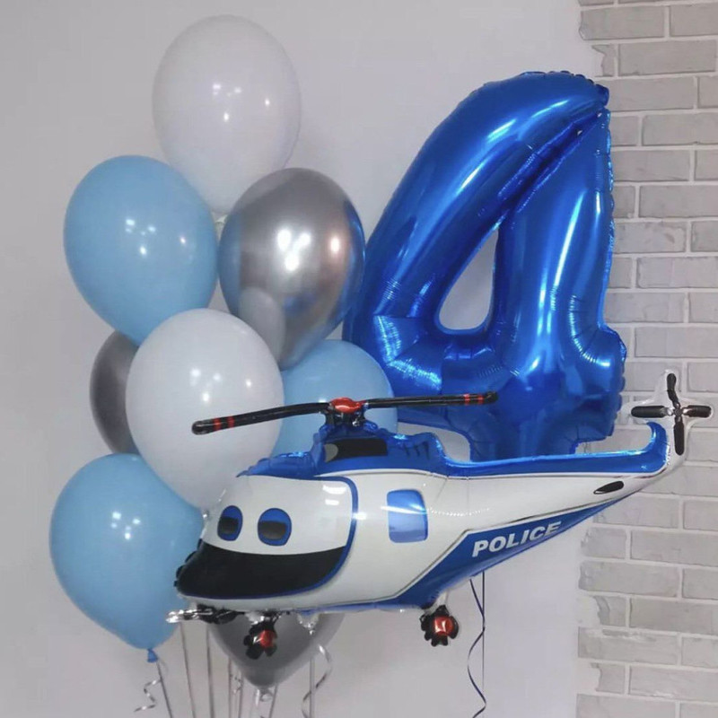 Balloons for a boy with a number and a helicopter, standart