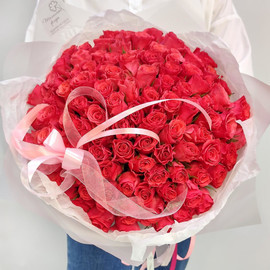 Розовый подарок - 101 роза в монобукете
