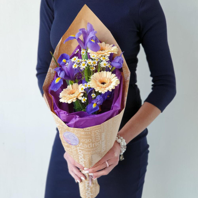 Bouquet with irises and germinis Bright evening, standart