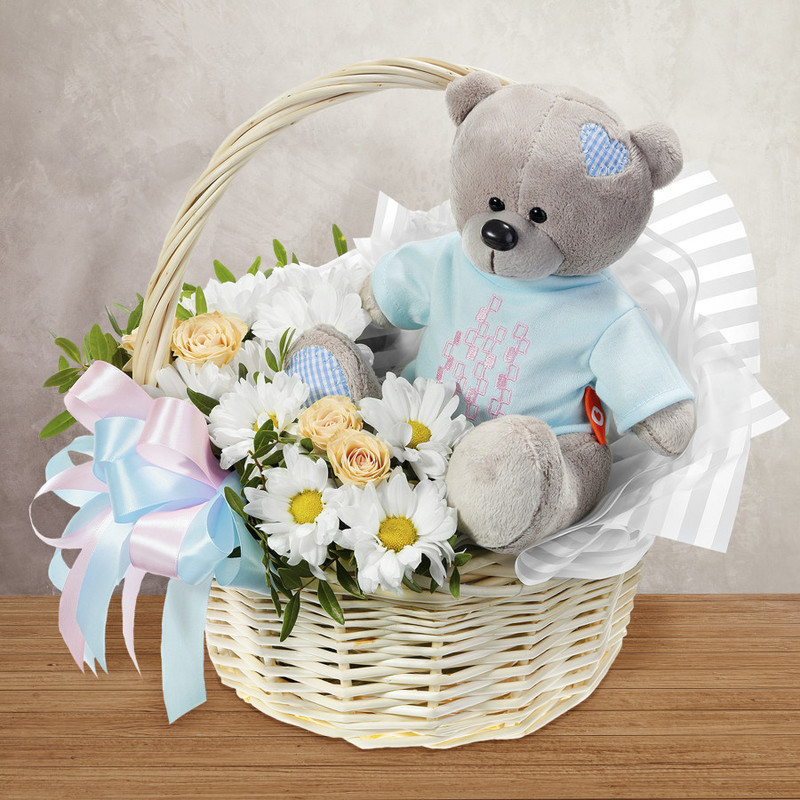 Teddy bear in chrysanthemums, standart