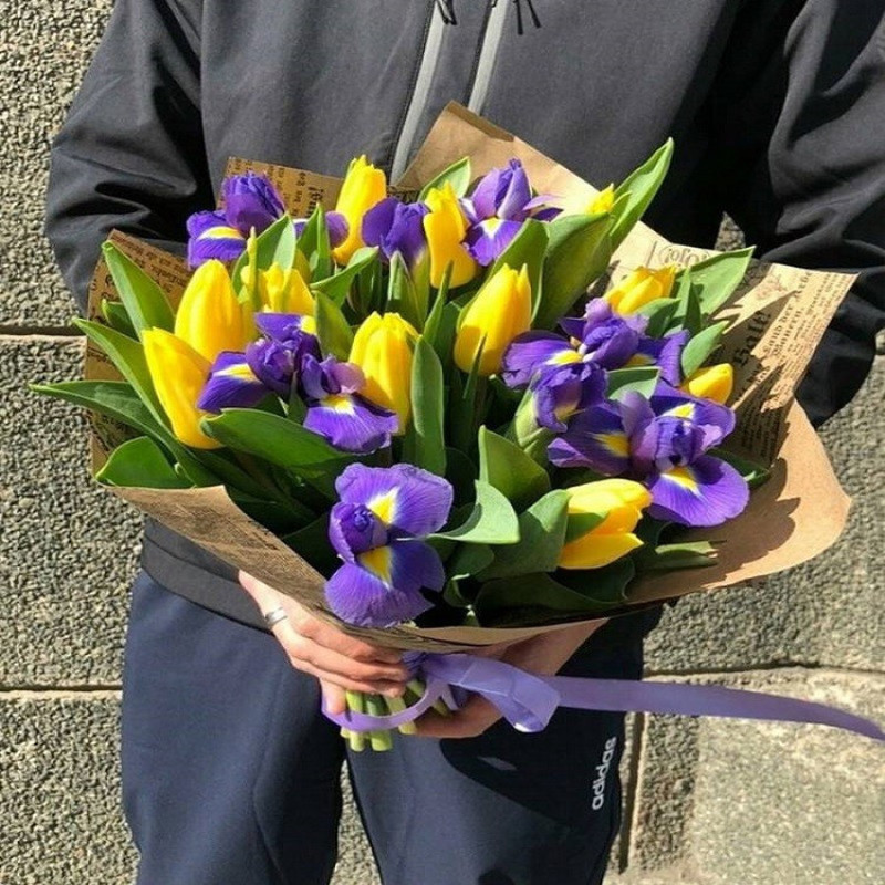 Bouquet of tulips and irises, standart