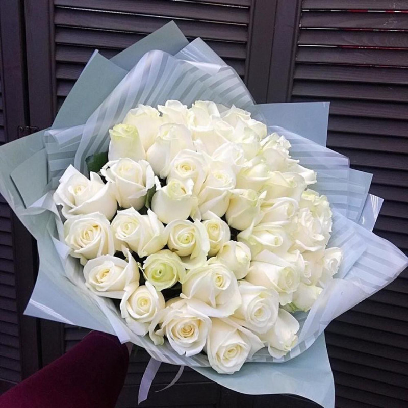 51 white roses in decoration, standart