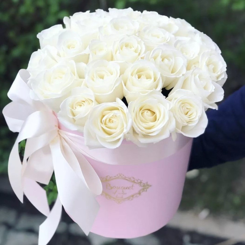 25 white roses in a box, standart